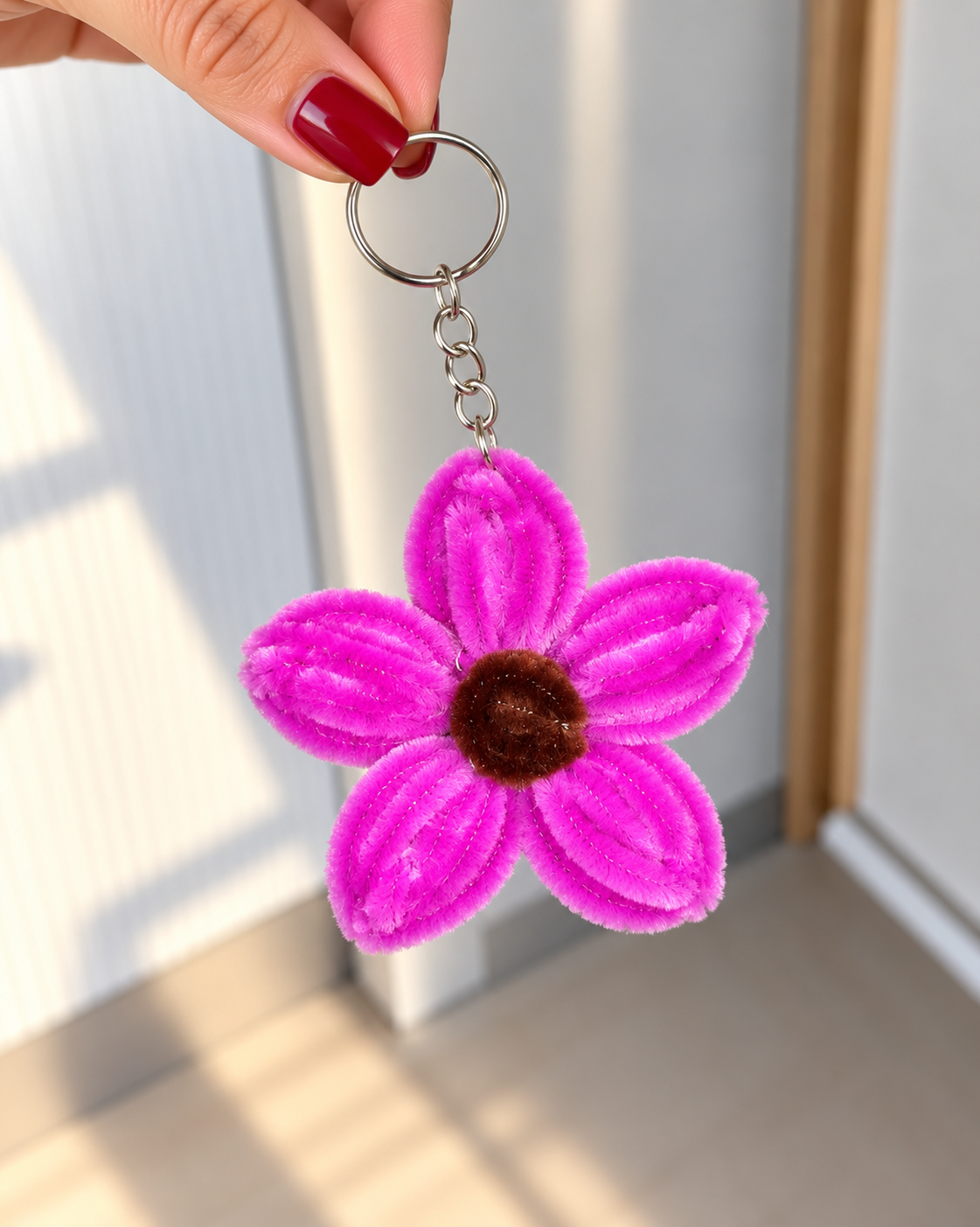 Handmade Pipe Cleaner Flower Keychain – Cute Chenille Bag Charm
