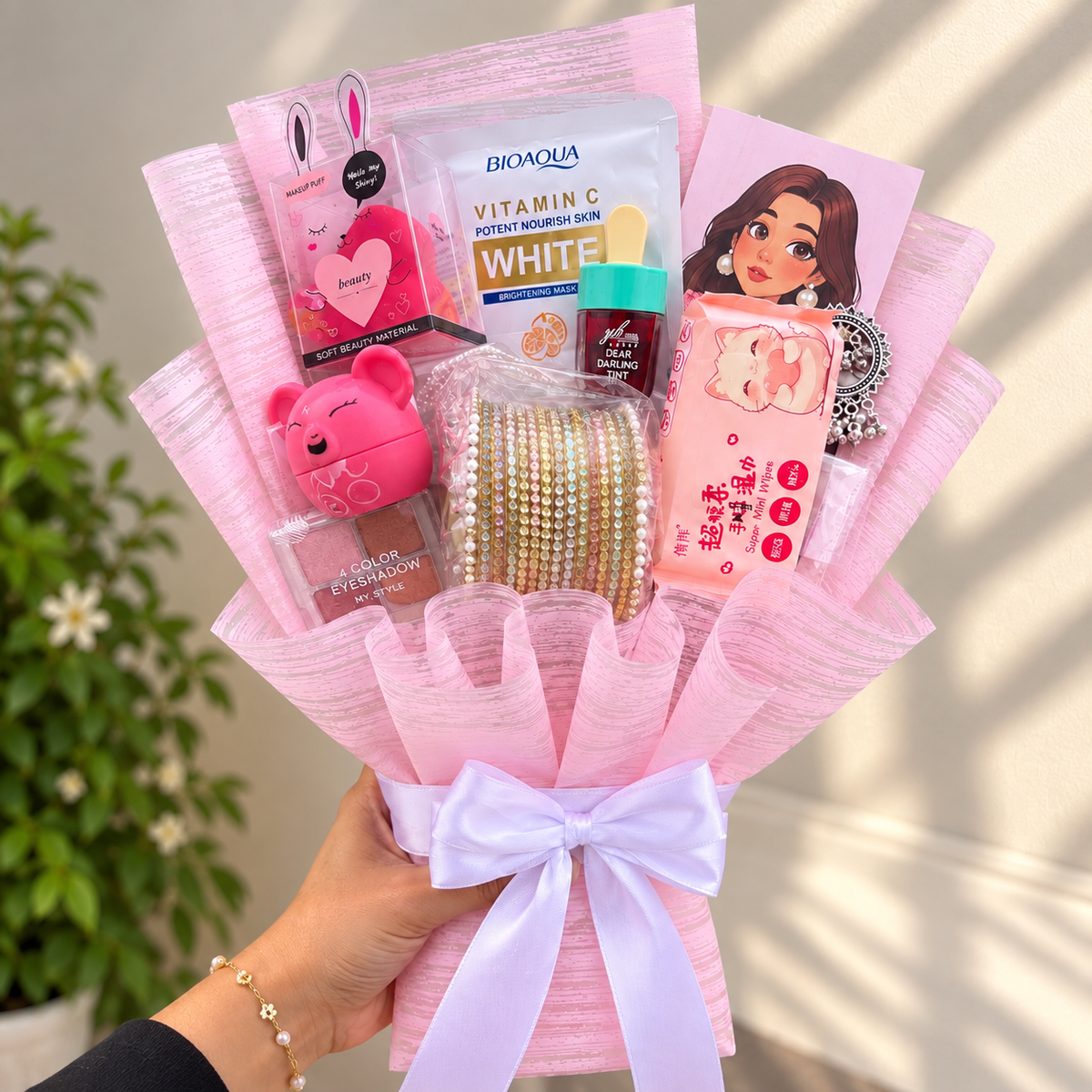Pink Customized Beauty & Accessories Gift Bouquet