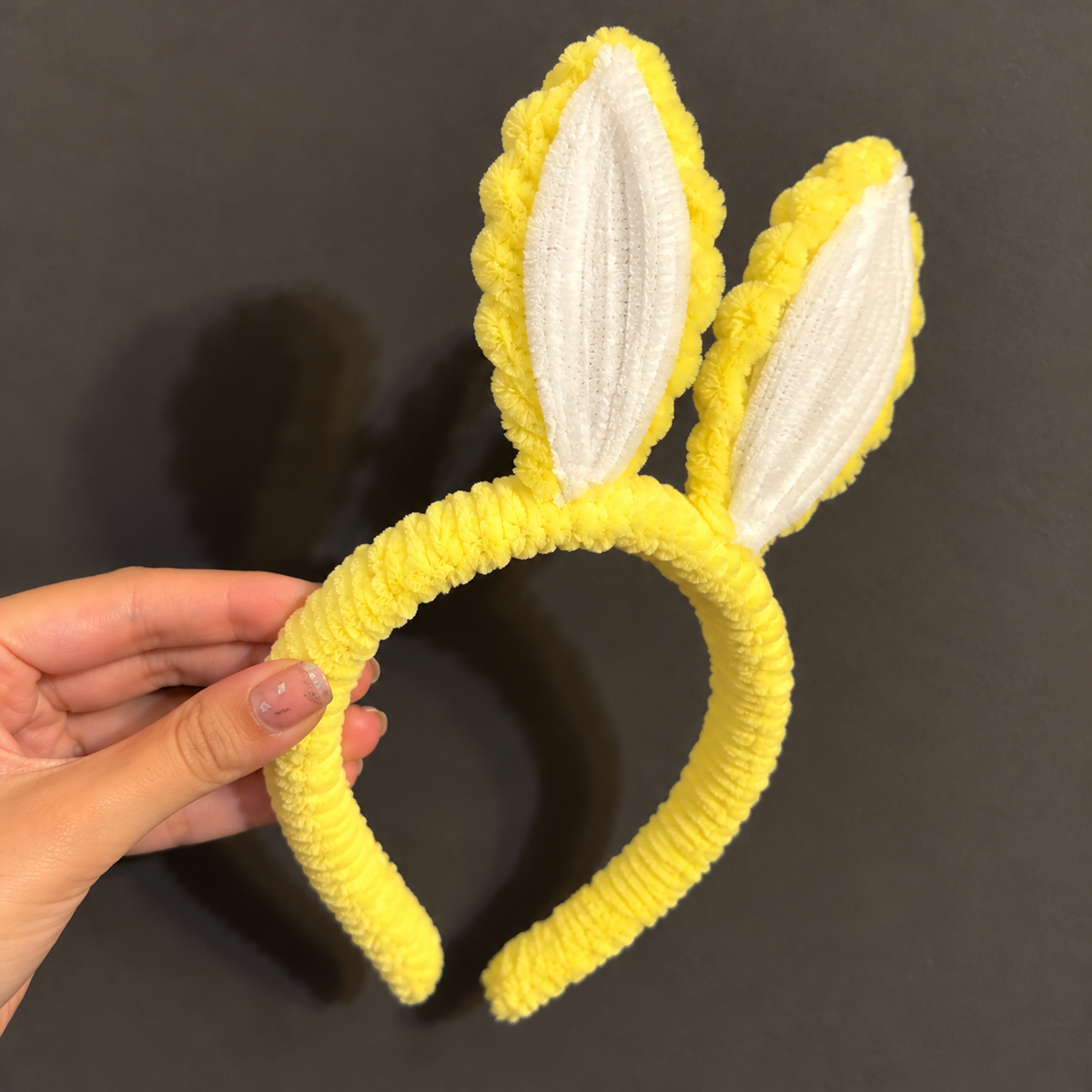 Handmade Chenille Bunny Ears Headband (Yellow)