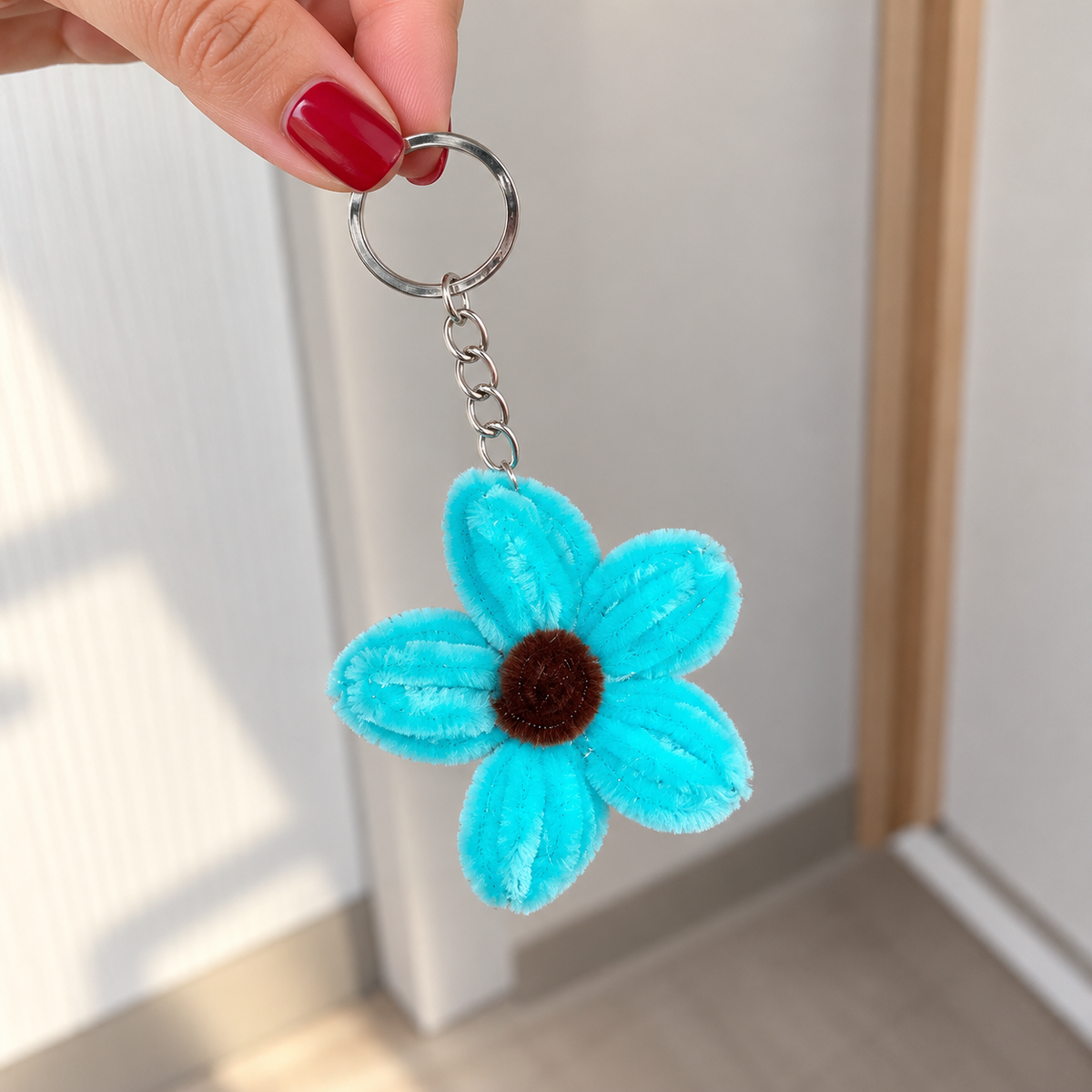 Handmade Pipe Cleaner Flower Keychain – Cute Chenille Bag Charm