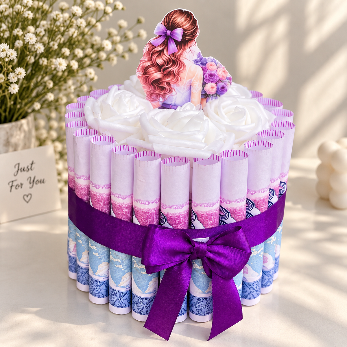 Rose Money Cake – Elegant Cash Gift with Ribbon Bow (2 Color Options)