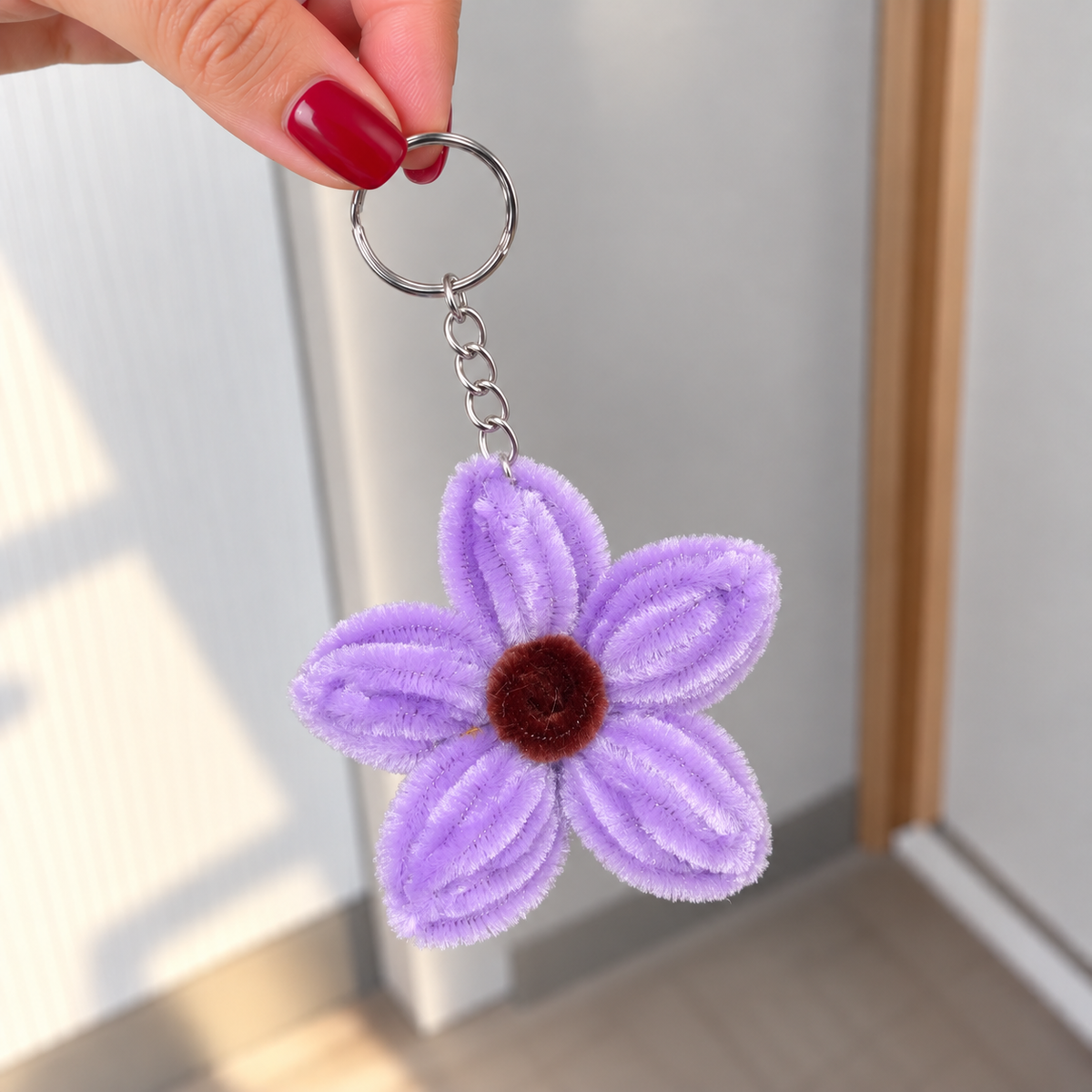 Handmade Pipe Cleaner Flower Keychain – Cute Chenille Bag Charm