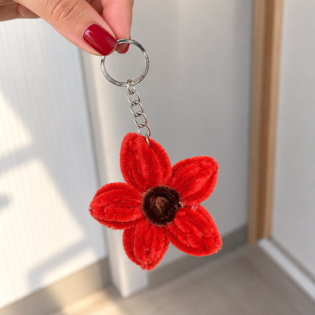Handmade Pipe Cleaner Flower Keychain – Cute Chenille Bag Charm