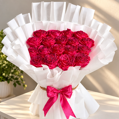 Magenta Pink Rose Bouquet – Handmade Satin Ribbon Flowers