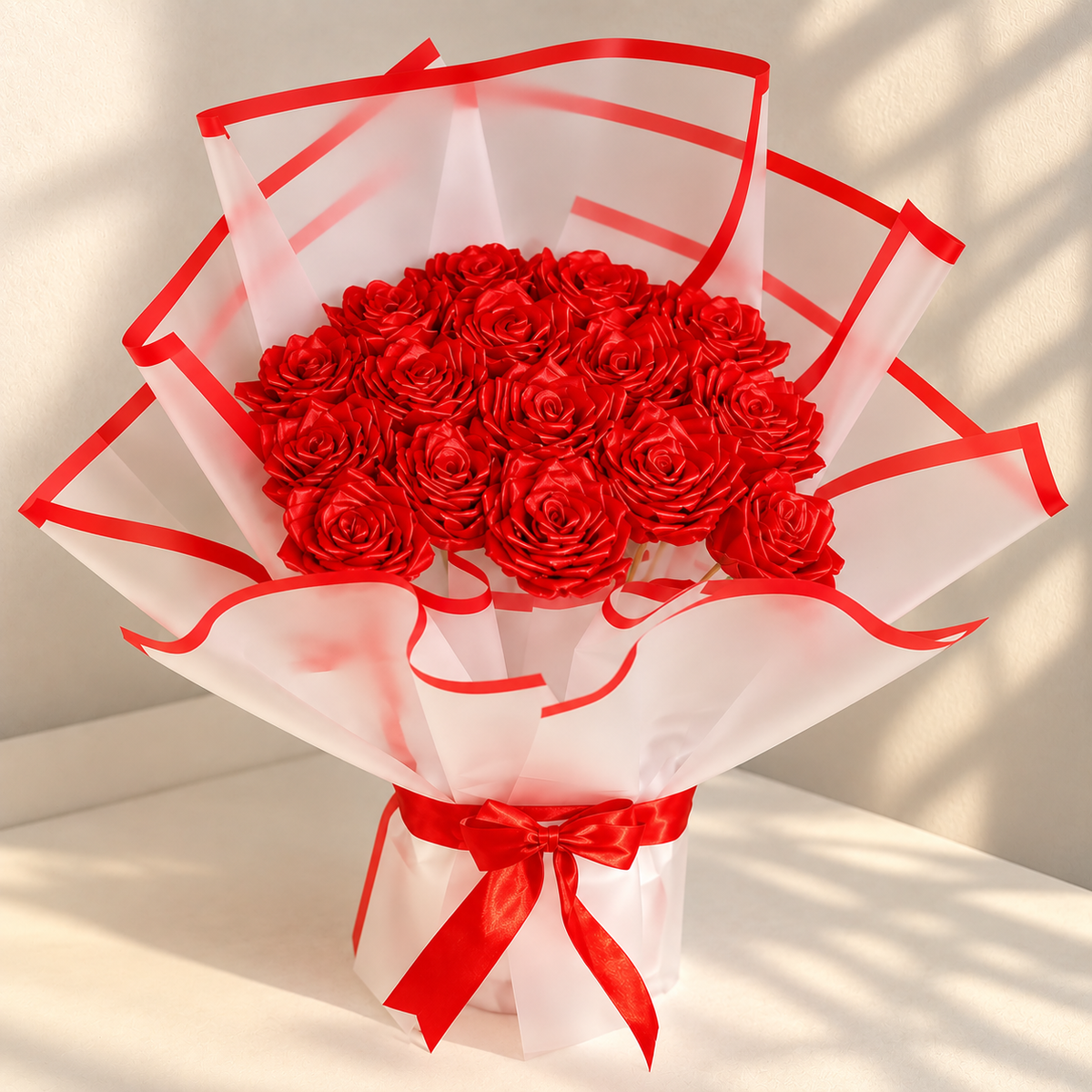 Handmade Red Rose Bouquet – Elegant Forever Flower Gift