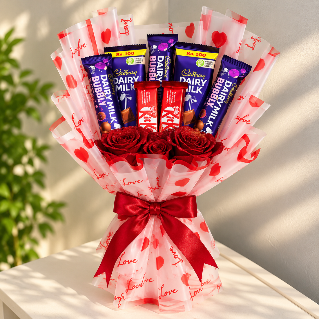 Chocolate Bouquet with Glitter Roses | Handmade Gift Bouquet for Her