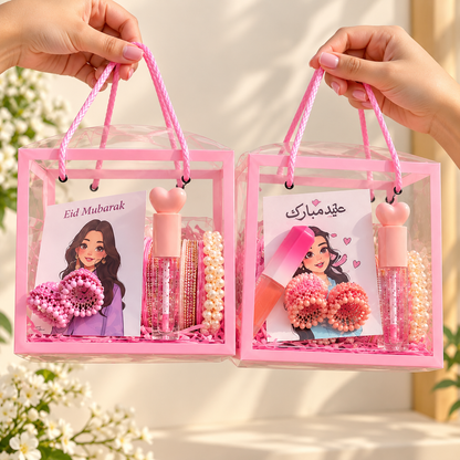 Eid Mubarak Gift Bag for Her | Pink Eid Hamper with Lip Gloss, Bangles, Jhumkas &amp;amp; Pearl Scrunchie