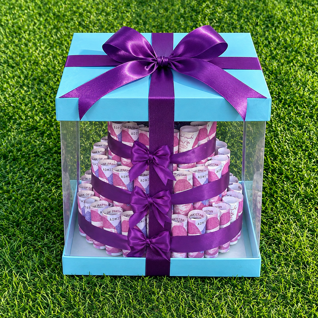 2-Tier Money Cake with Display Box – Cash Gift Bouquet (Rs. 50 Notes)