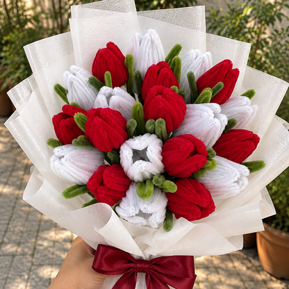 Red &amp;amp; White Tulip Bouquet – Handmade Pipe Cleaner Flowers