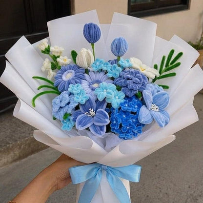 Ocean Blue &amp; White Pipe Cleaner Flower Bouquet – Handmade Forever Flowers