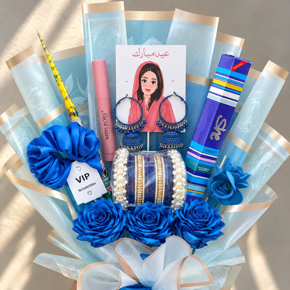 Eid Mubarak Blue Gift Bouquet – Bangles, Perfume &amp;amp; Accessories