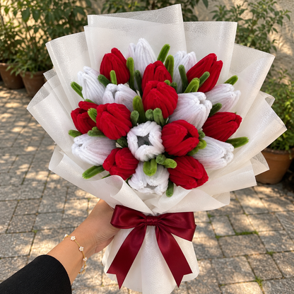 Red &amp;amp; White Tulip Bouquet – Handmade Pipe Cleaner Flowers