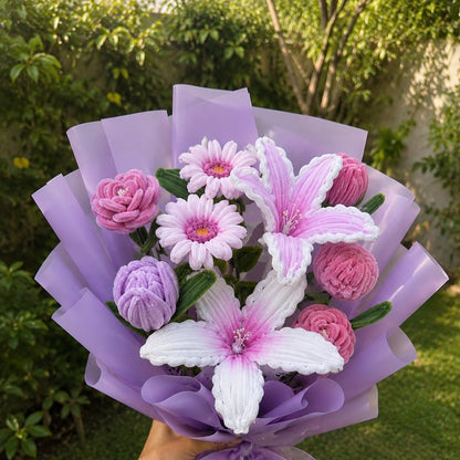 Lavender Lily &amp; Rose Bouquet – Handmade Pipe Cleaner Flowers
