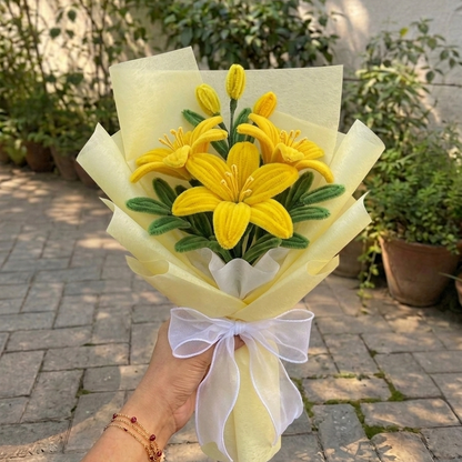 Yellow Lily Bouquet – Handmade Pipe Cleaner Flowers